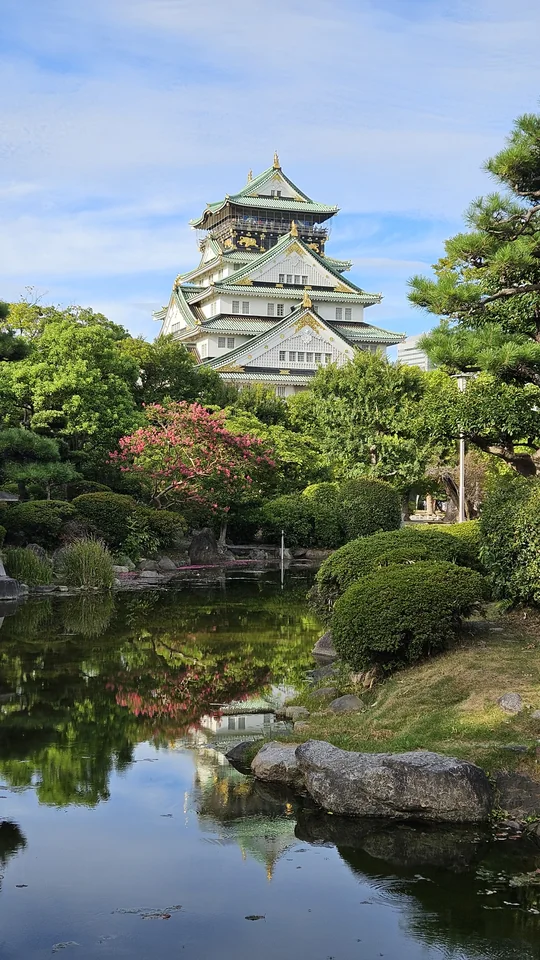 池面裡的大阪城直式倒影